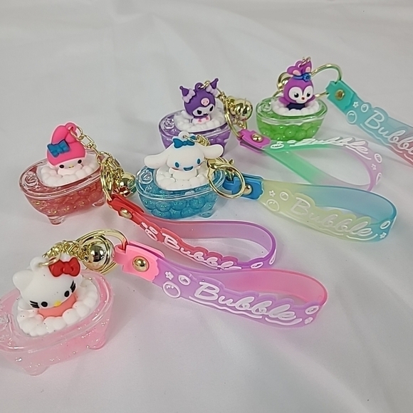 SANRIO 5 Keyring Glitter Bubble Bath Kuromi Hello Kitty My Melody Cinnamoroll - Picture 1 of 10